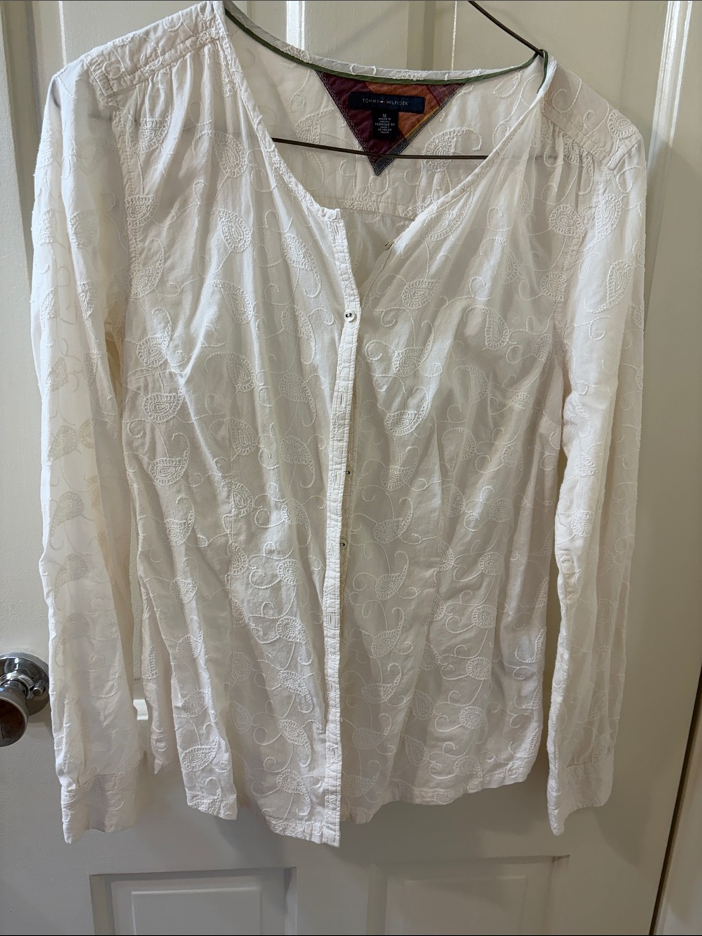 Tommy Hilfiger Cream Embroidered Button-Down Blouse